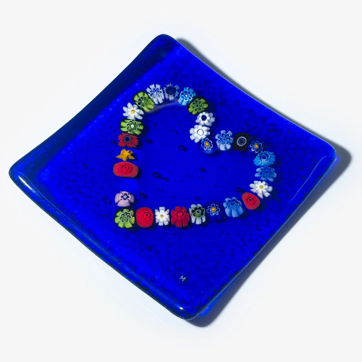 Murano Glass 4 inch Flat Catch-all Millefiori Dish - Heart Design