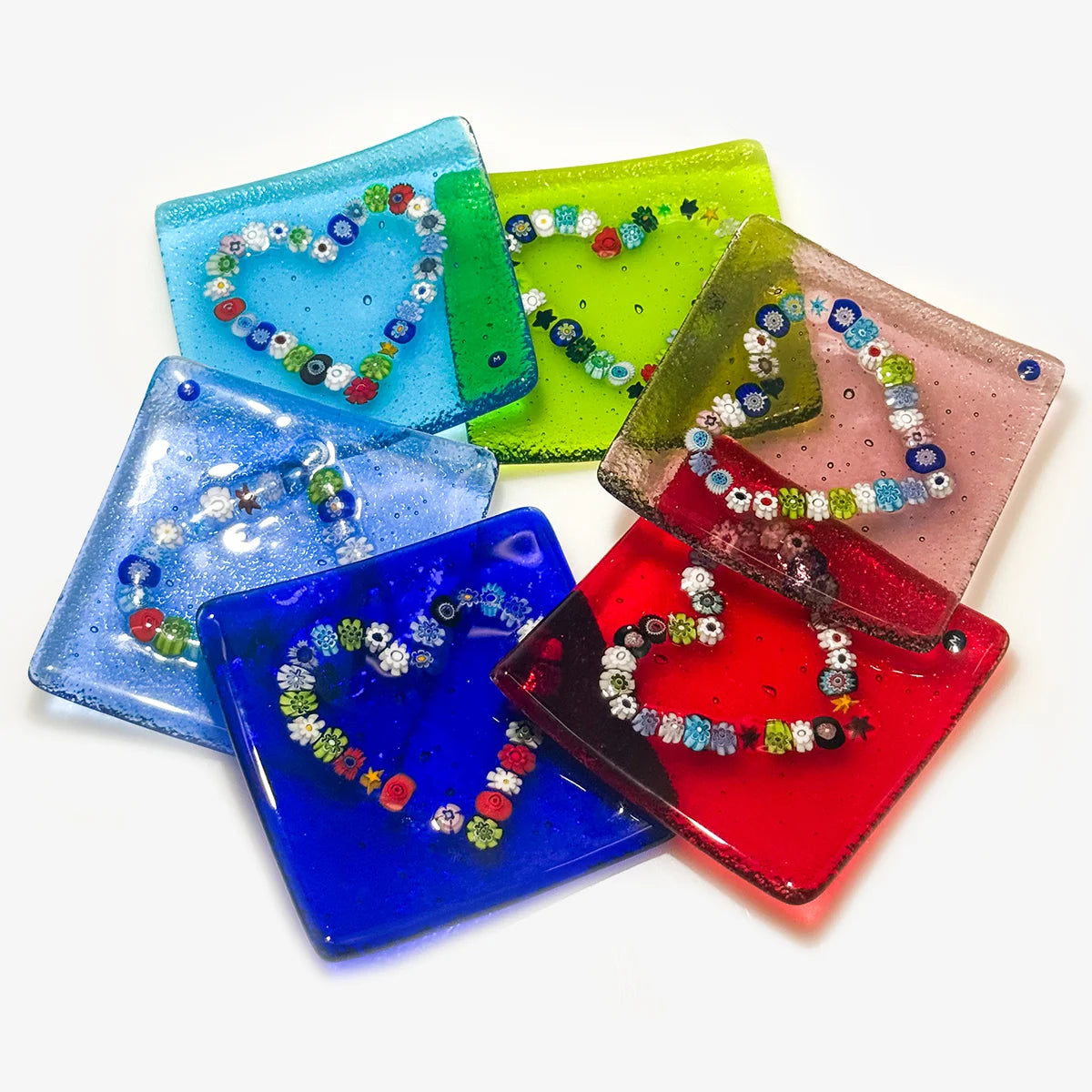 Murano Glass 4 inch Flat Catch-all Millefiori Dish - Heart Design