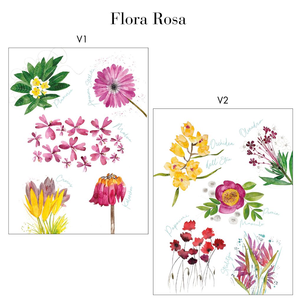 Florarosa linen kitchen towel hanging, 100% linen table linen by My Italian Decor, showcasing vibrant floral design and Italian craftsmanship.