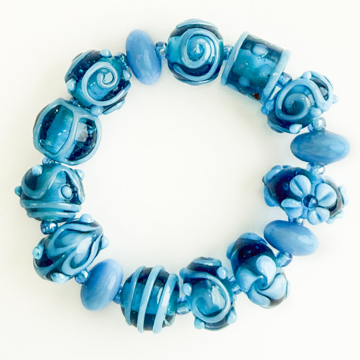 Blue Beaded Bracelet / Earrings, Murano Glass