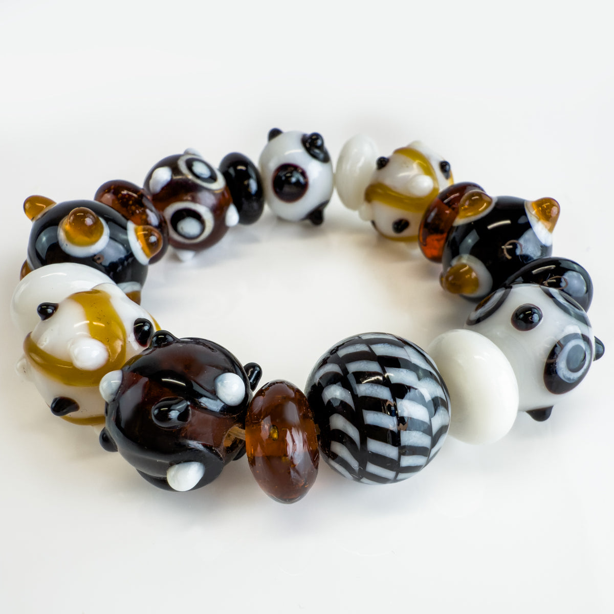 Big Beaded Bracelet / Earrings, Black &amp; White