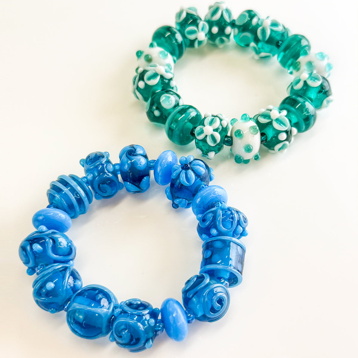 Floral Bead Bracelet / Earrings, Turquoise, Teal, Murano Glass