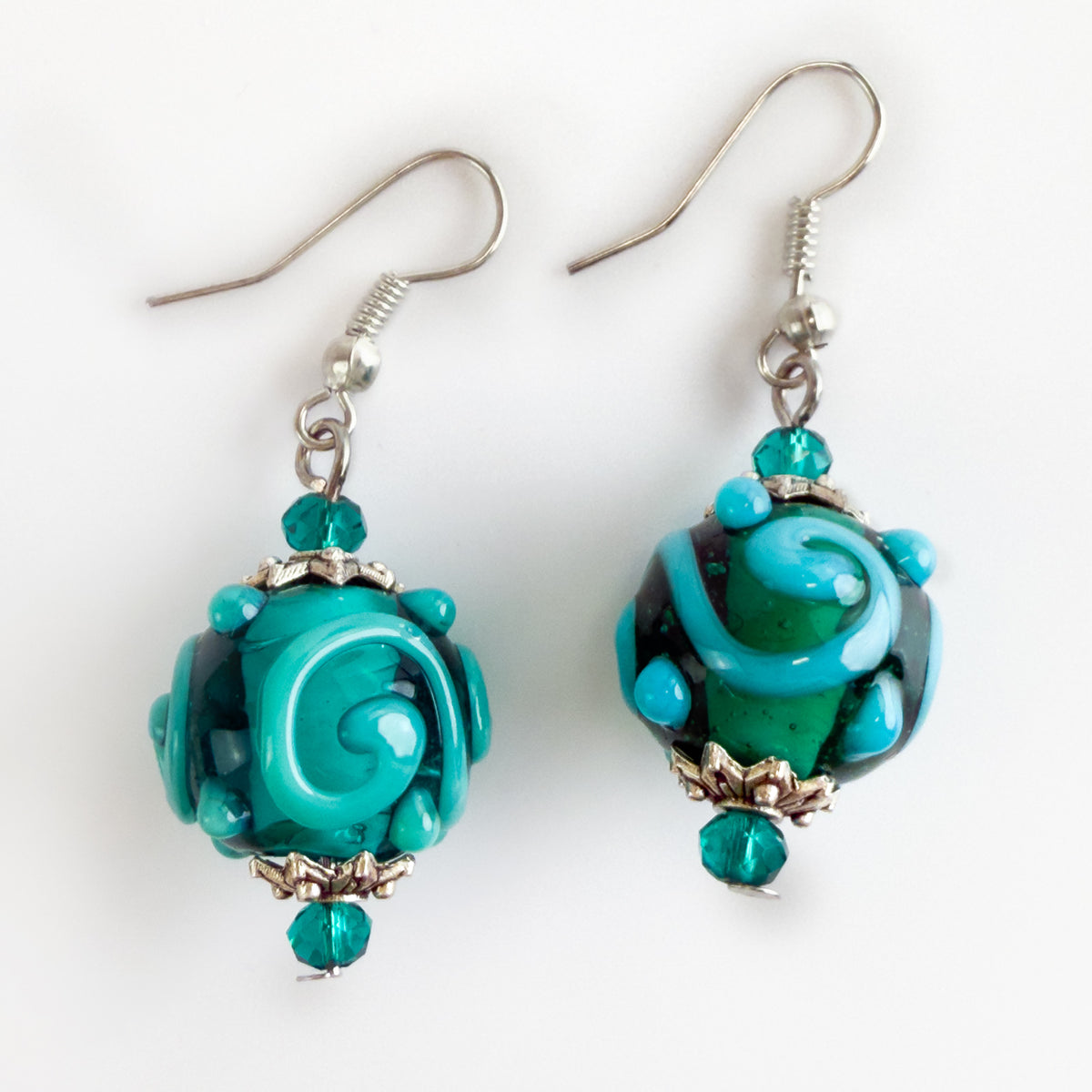 Floral Bead Bracelet / Earrings, Turquoise, Teal, Murano Glass