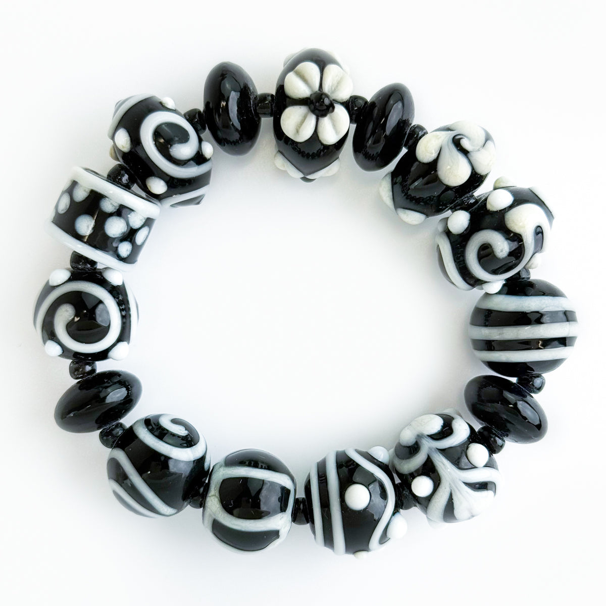 Big Beaded Bracelet / Earrings, Black &amp; White