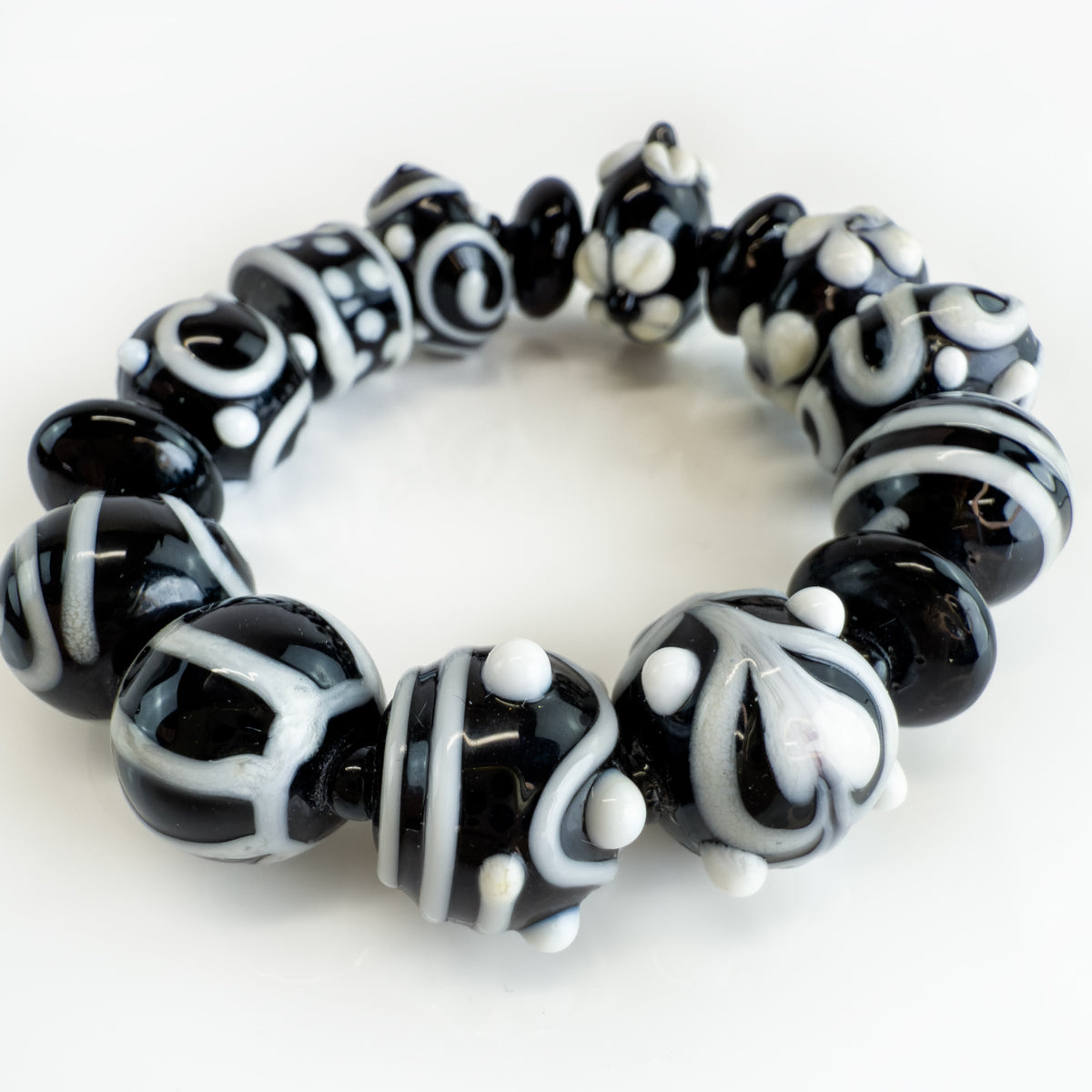 Big Beaded Bracelet / Earrings, Black &amp; White