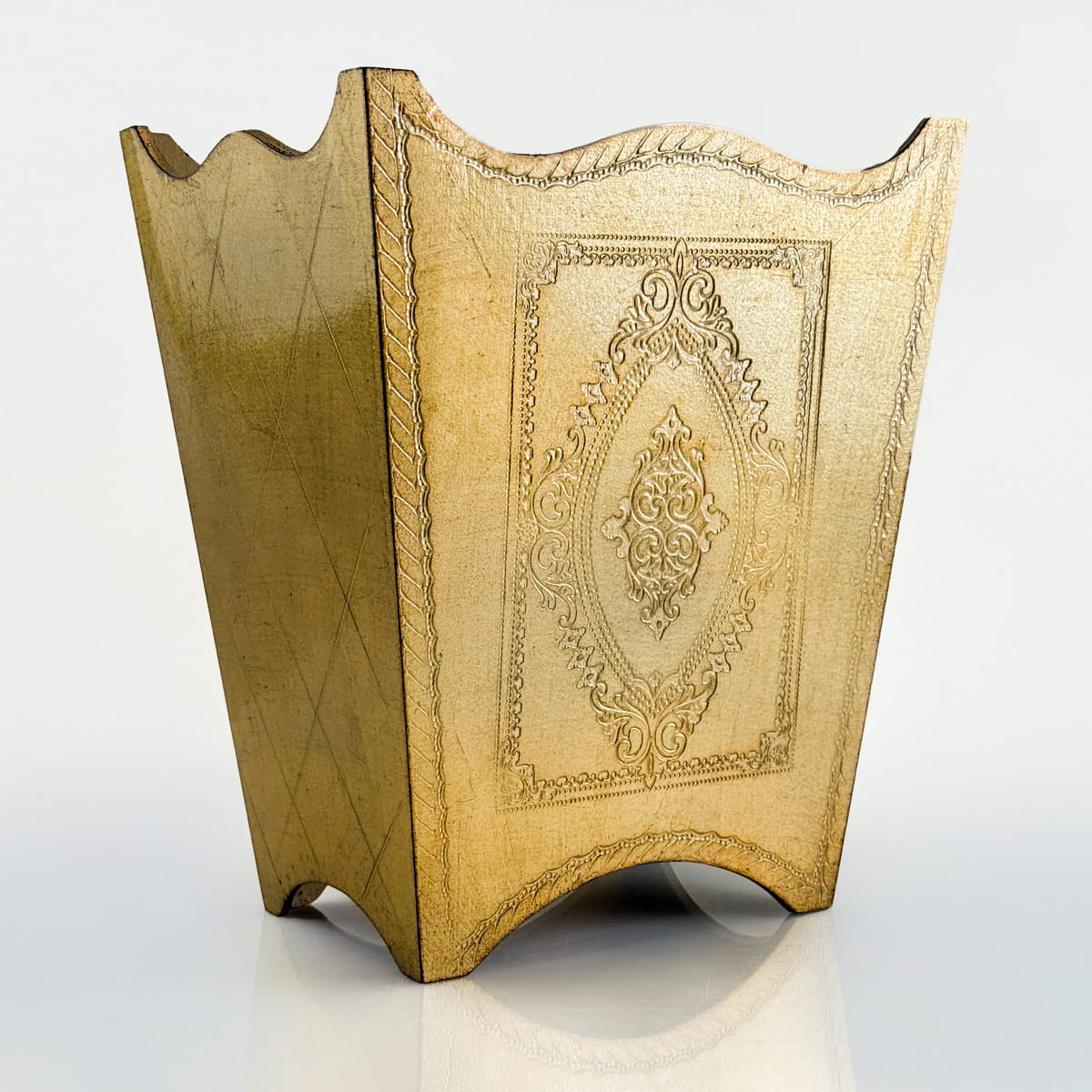 Italian Florentine Waste bin, Gold, Made in Italy