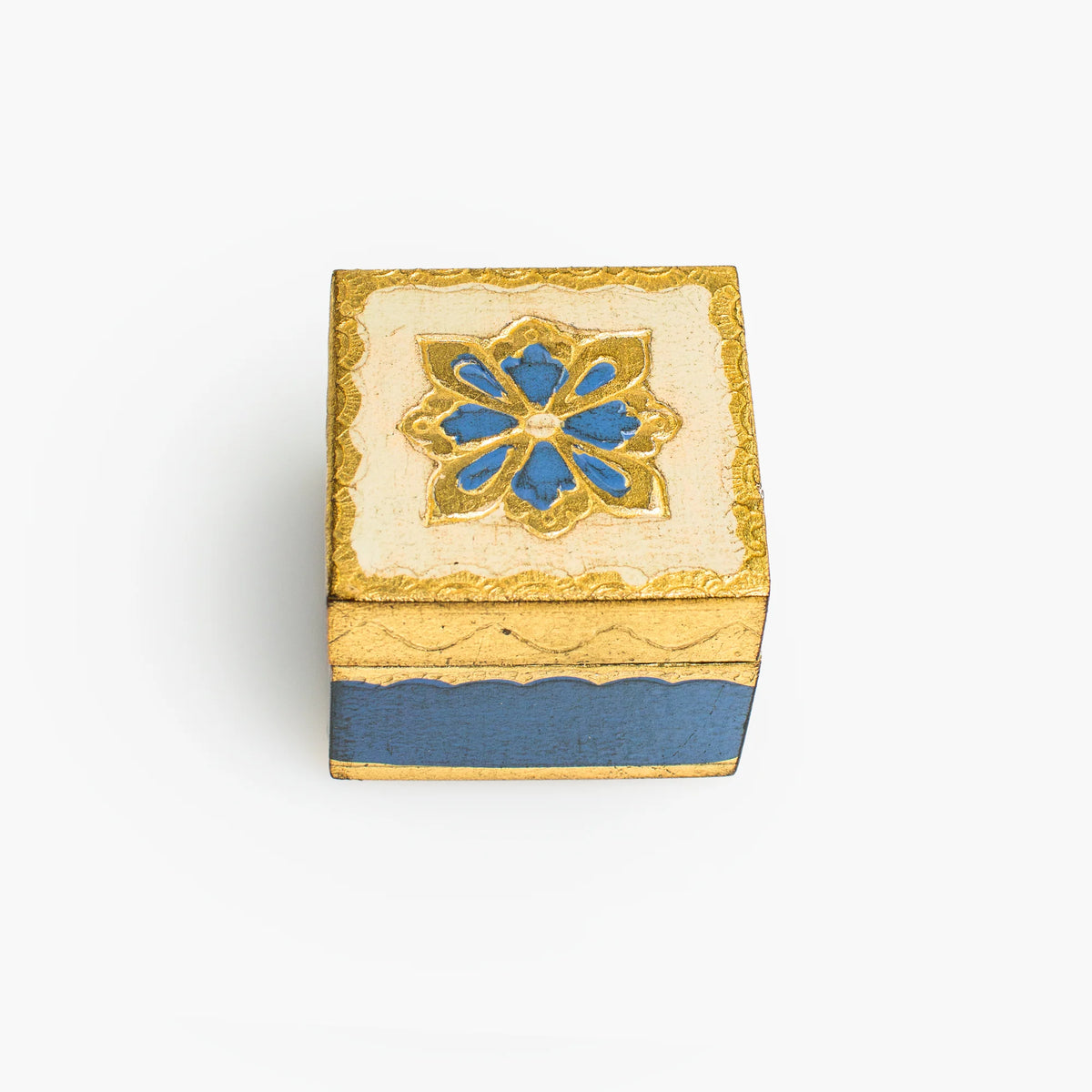 Decorative Florentine carved mini wood jewelry box with lid, featuring intricate patterns, by My Italian Decor.