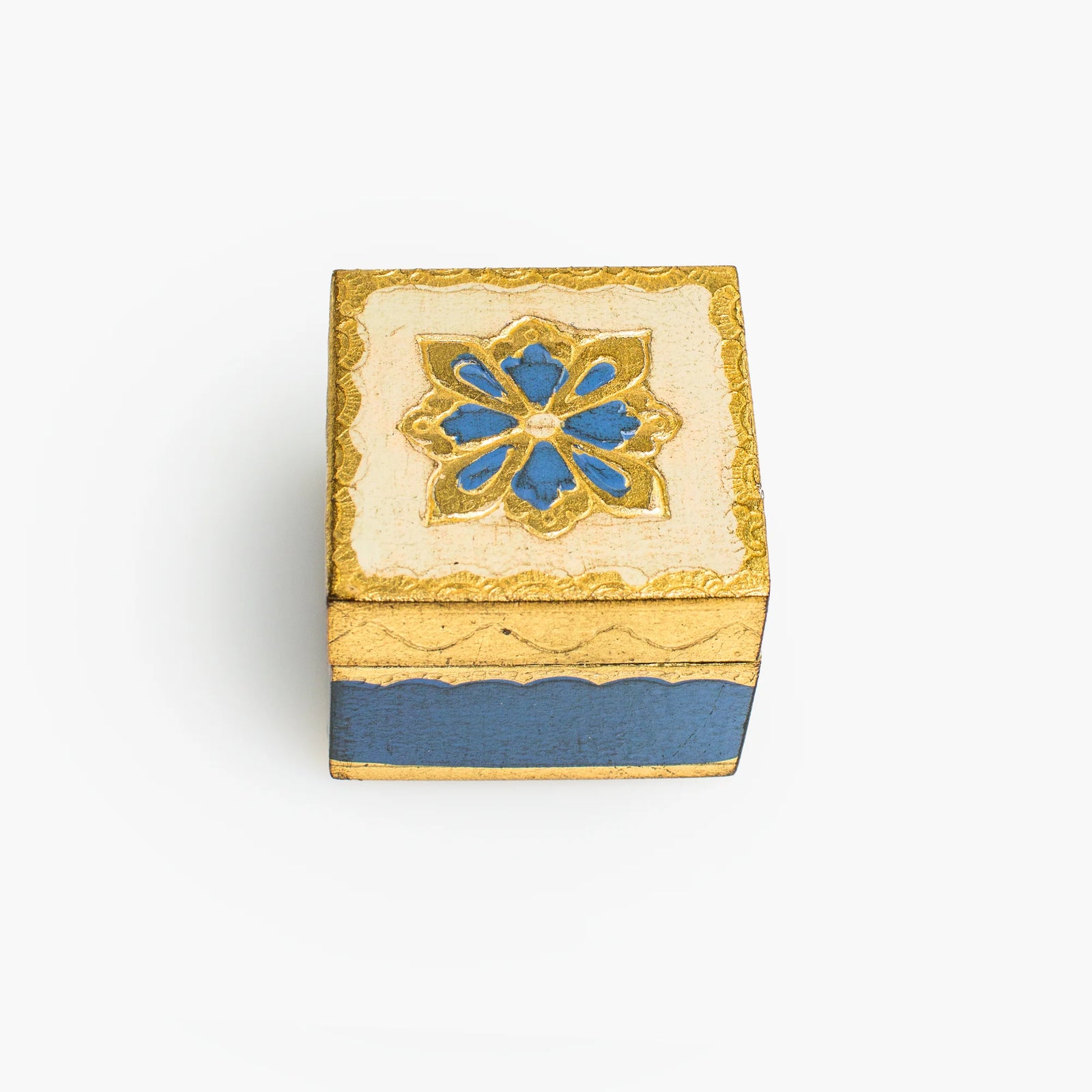 Florentine carved mini wood jewelry box with lid, decorative ring box by My Italian Decor, featuring intricate wood carving and craftsmanship.