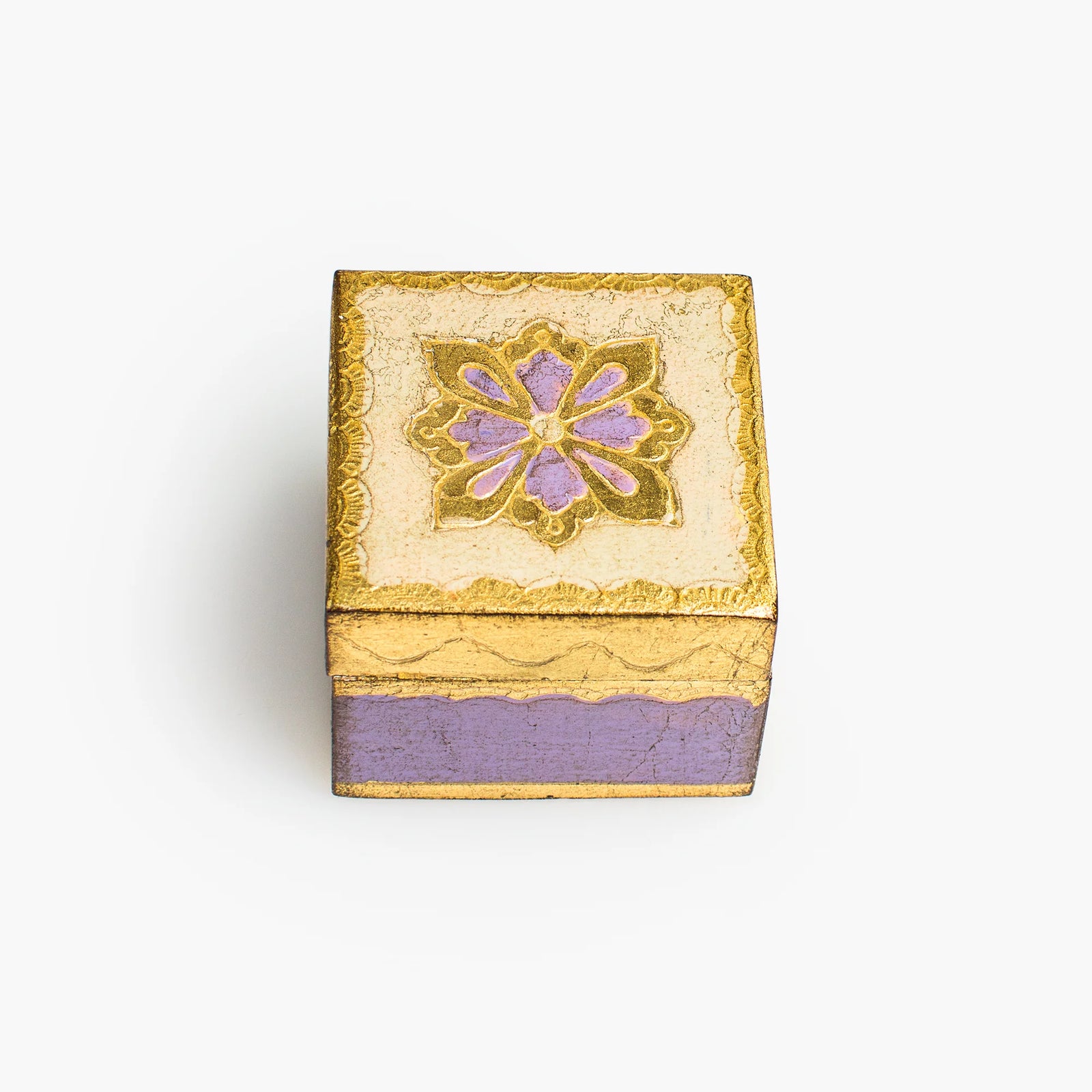 Florentine carved mini wood jewelry box with lid, decorative ring box by My Italian Decor, featuring intricate wood carving and craftsmanship.