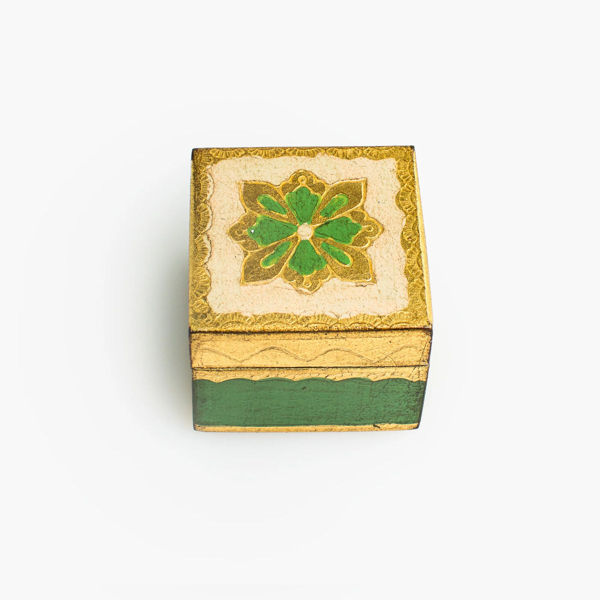 Small Florentine carved wood jewelry box with lid, featuring intricate patterns, from My Italian Decor.