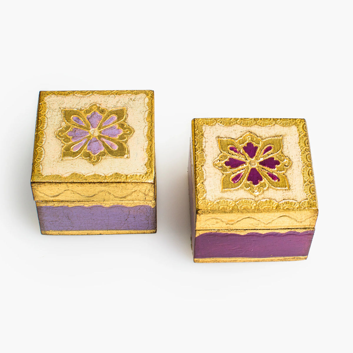 Decorative Florentine carved mini wood jewelry box with lid, featuring intricate patterns, perfect for rings and small accessories.