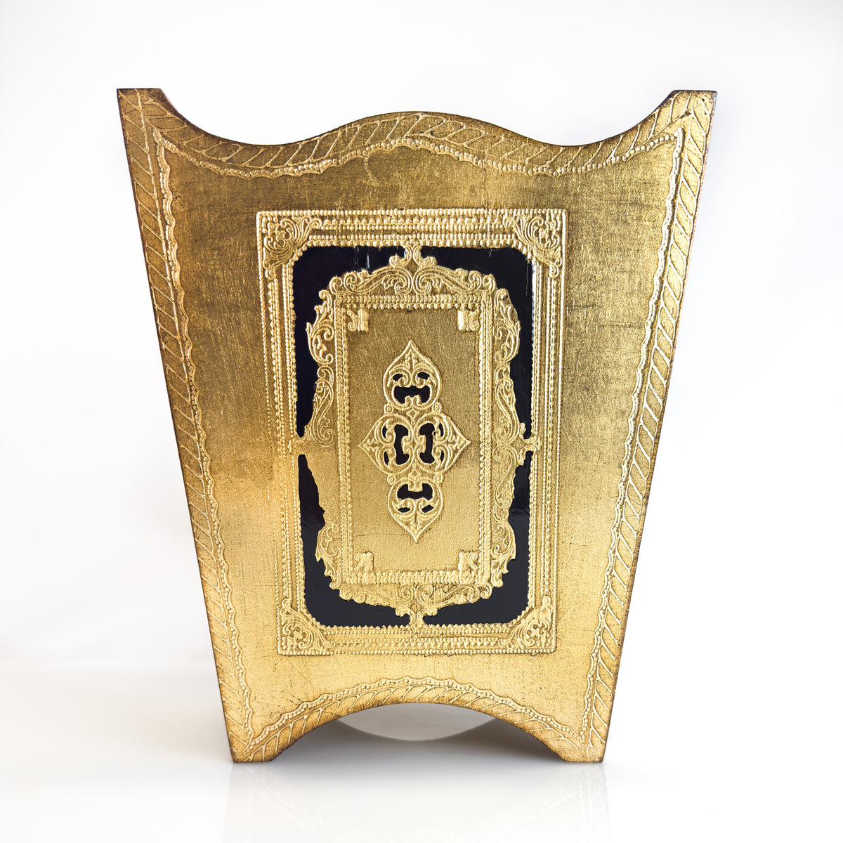 Italian Florentine Waste bin, Black &amp; Gold, Made in Itally