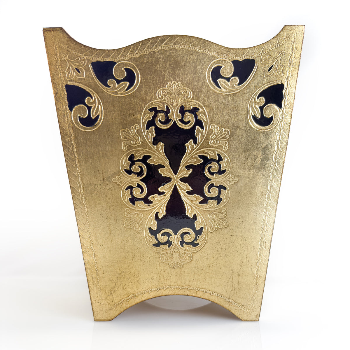Italian Florentine Waste bin, Black &amp; Gold, Made in Itally