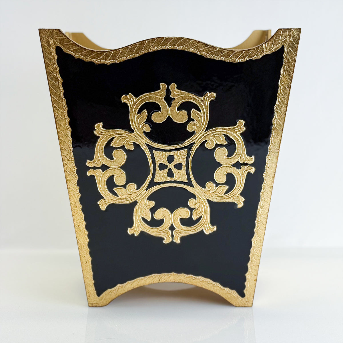Italian Florentine Waste bin, Black &amp; Gold, Made in Itally