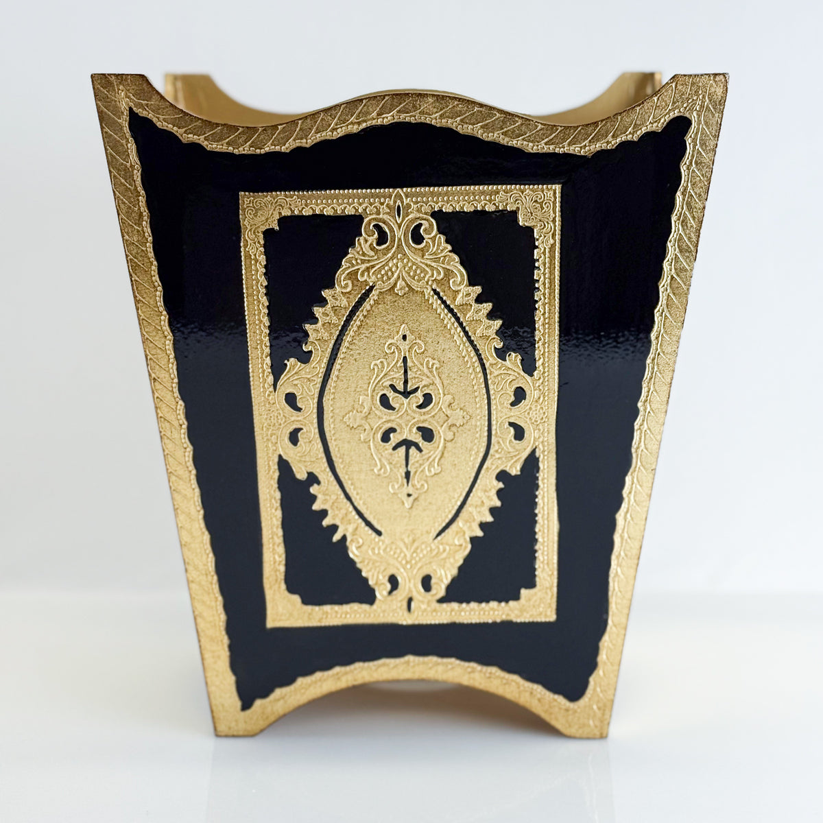 Italian Florentine Waste bin, Black &amp; Gold, Made in Itally