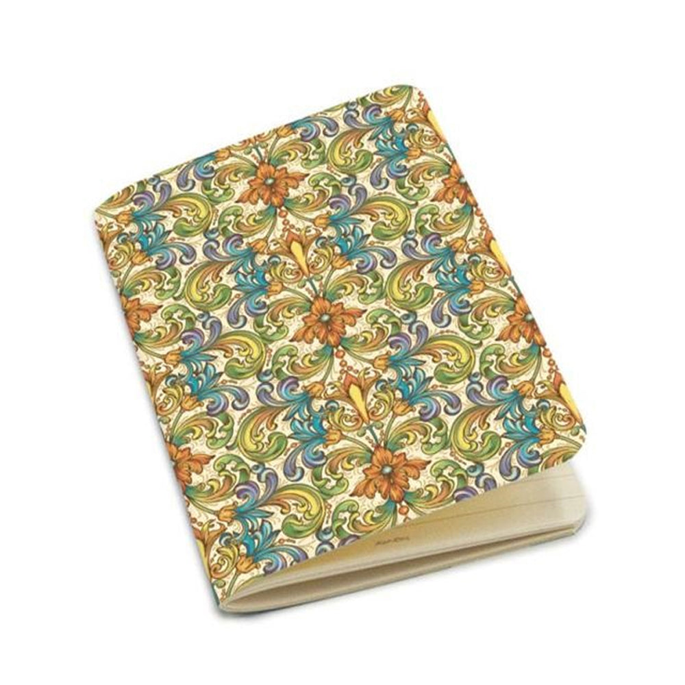 Set of 4 softcover Florentine design journals in 4x6 size, featuring intricate patterns and elegant covers by My Italian Decor.