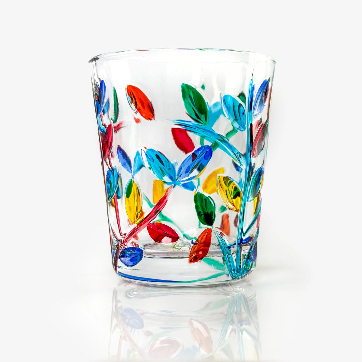 Six Italian crystal shot glasses by MyItalianDecor featuring elegant flowervine design, made in Italy.