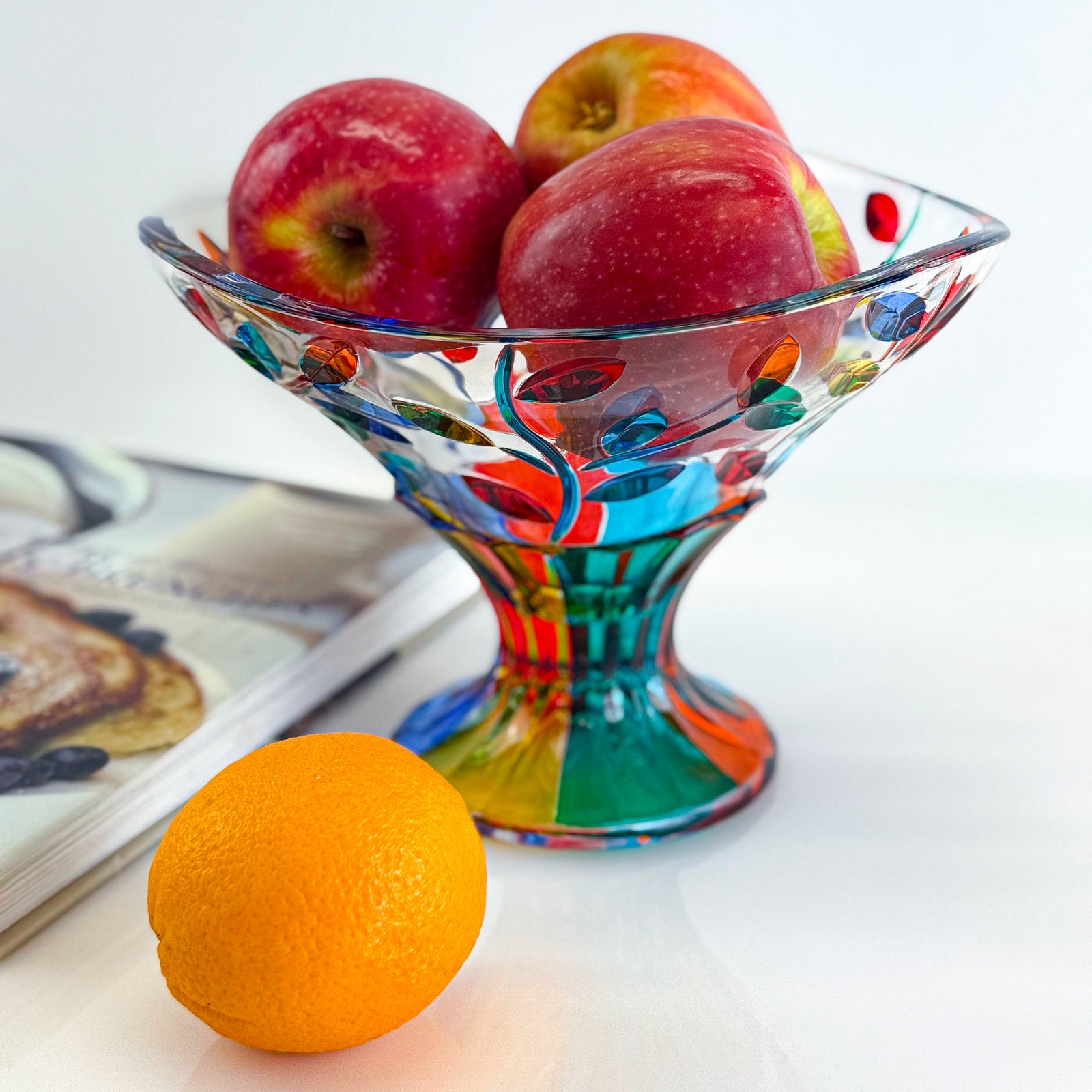Hand-painted Flowervine compote bowl by DZ, decorative Italian ceramic bowl with intricate floral design and elegant shape.