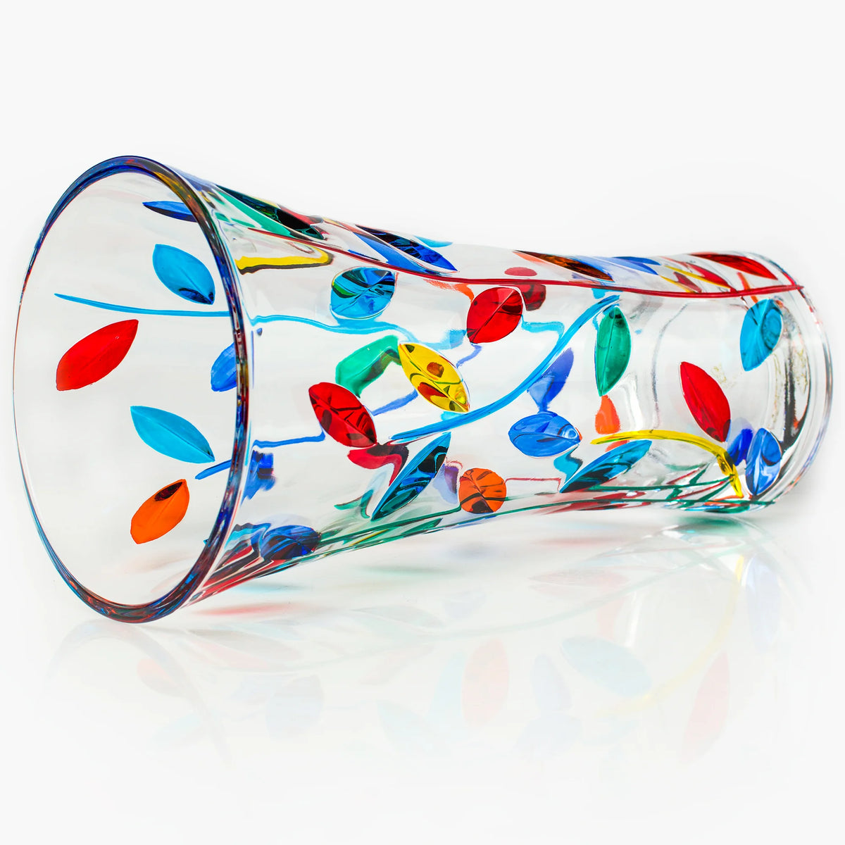 Large 12-inch hand-painted Italian crystal vase with floral vine and Tree of Life design, elegant home decor by MyItalianDecor.