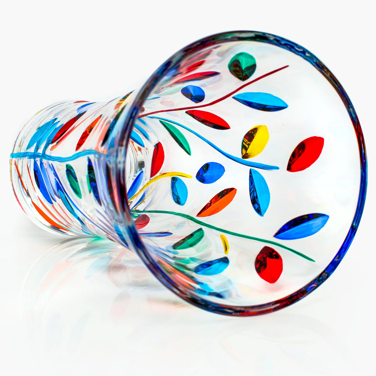 Large 12-inch hand-painted Italian crystal vase with floral vine and Tree of Life design from MyItalianDecor.