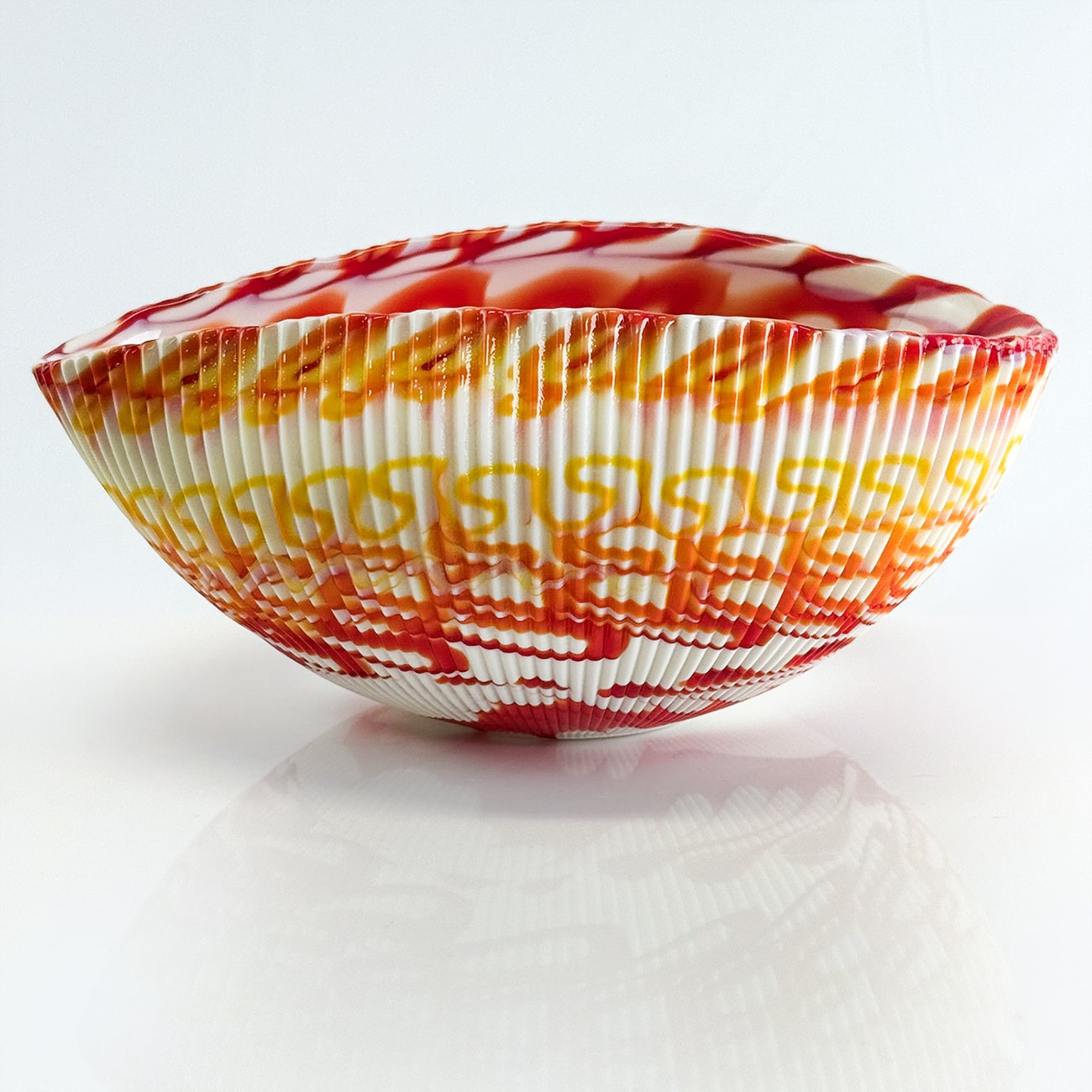 Small Murano Glass folded shell bowl by My Italian Decor, 6-inch handcrafted Italian glass bowl with a textured shell design.