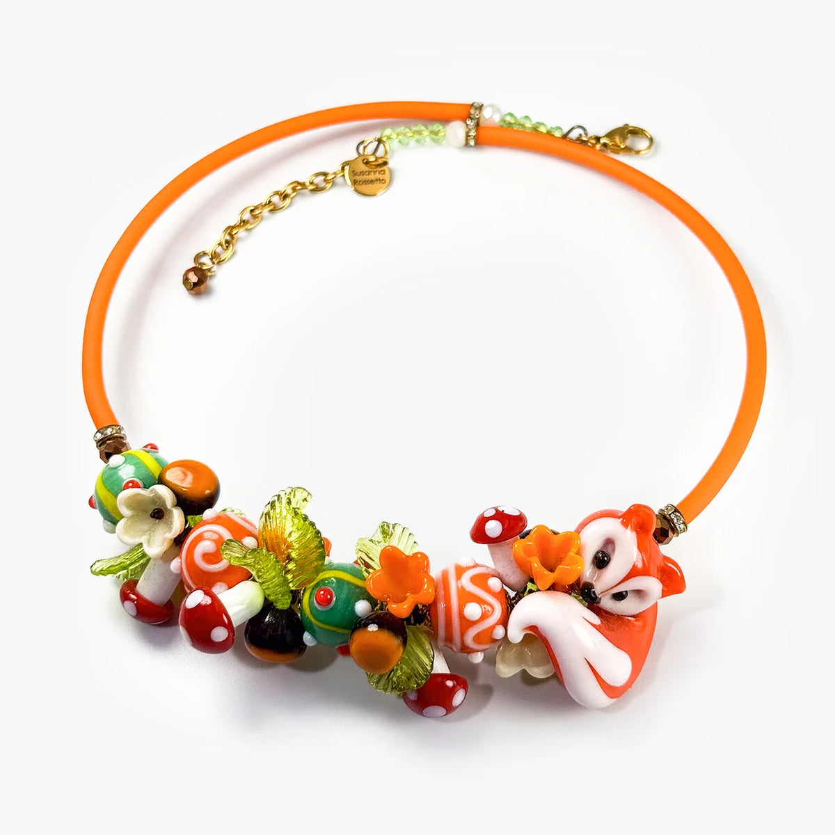 Handmade Murano glass fox necklace and earrings set by My Italian Decor, featuring intricate craftsmanship and vibrant colors.