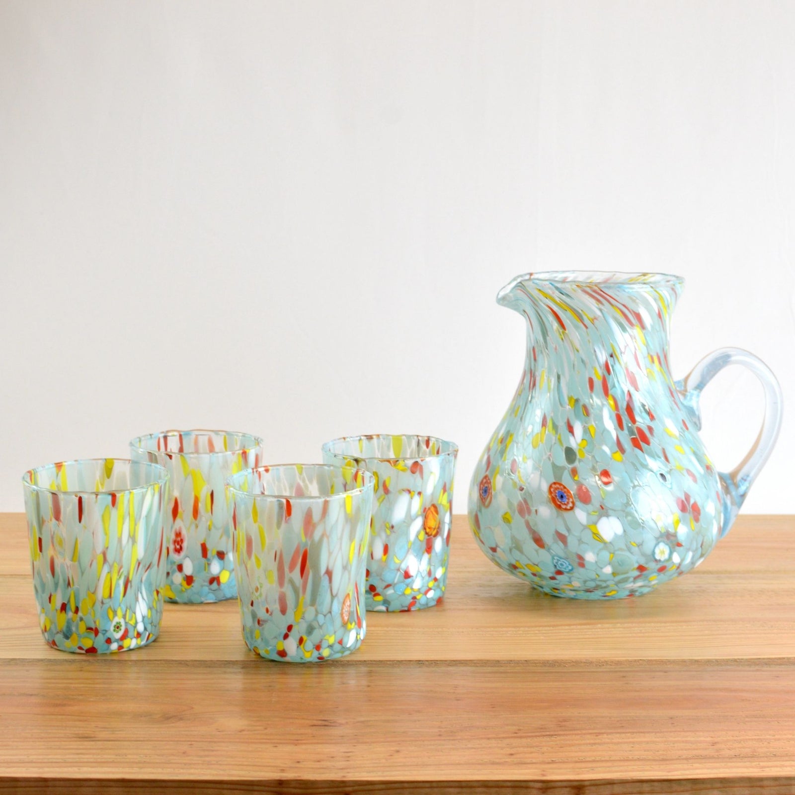 Italian Glass Pitcher & Drinking Glasses - Light Blue - Franco - My Italian Decor