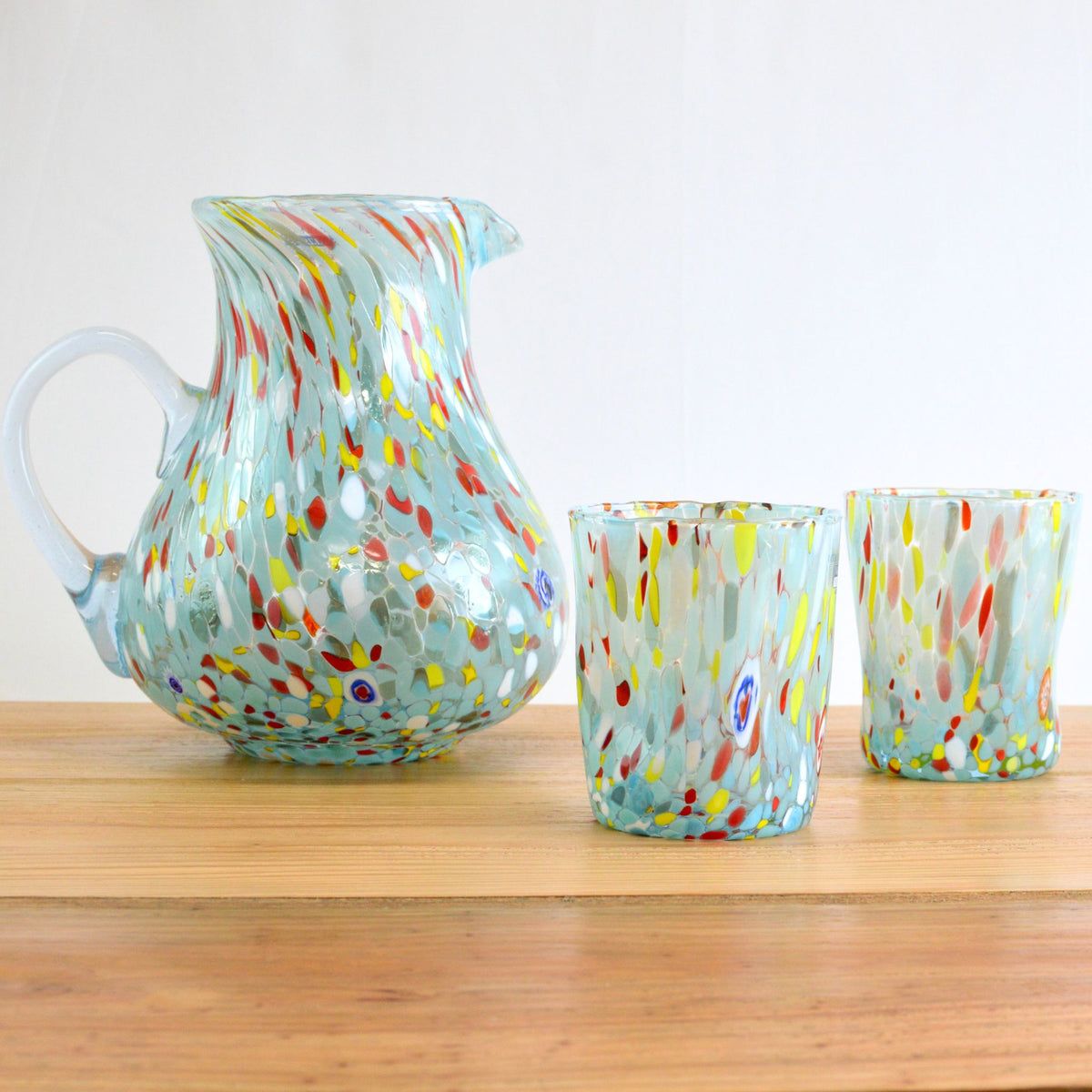 Italian Glass Pitcher &amp; Drinking Glasses - Light Blue - Franco - My Italian Decor