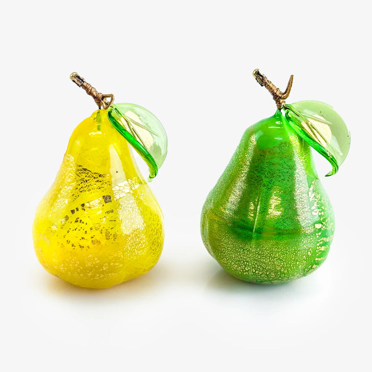 Colorful Murano glass fruit bowl bundle featuring realistic pears and orange figurines by My Italian Decor.