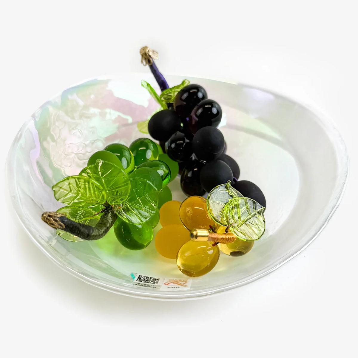 Artificial Murano glass grapes and bowl set, featuring colorful, handcrafted floral accents from My Italian Decor.