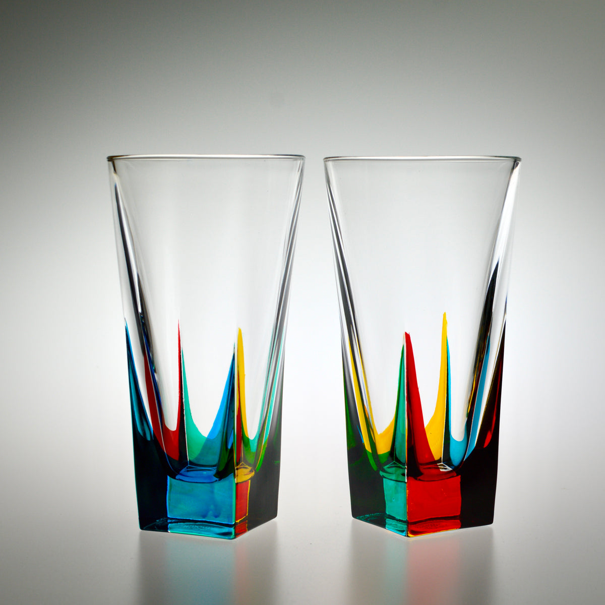 Fusion Tall Drink Glasses, Set of 2, Hand Painted Crystal, Made in Italy - My Italian Decor