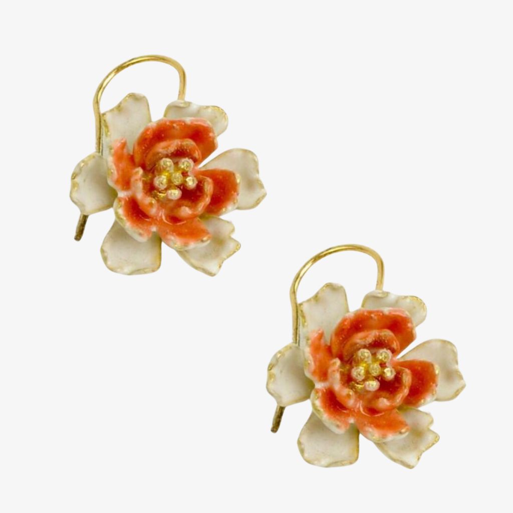 Giardino Collection peony jewelry set by My Italian Decor featuring earrings and ring, crafted in Sicily with floral design.