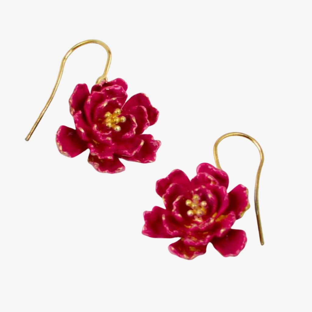 Elegant jewelry set from My Italian Decor's Giardino Collection featuring peony-inspired earrings and ring, made in Sicily.