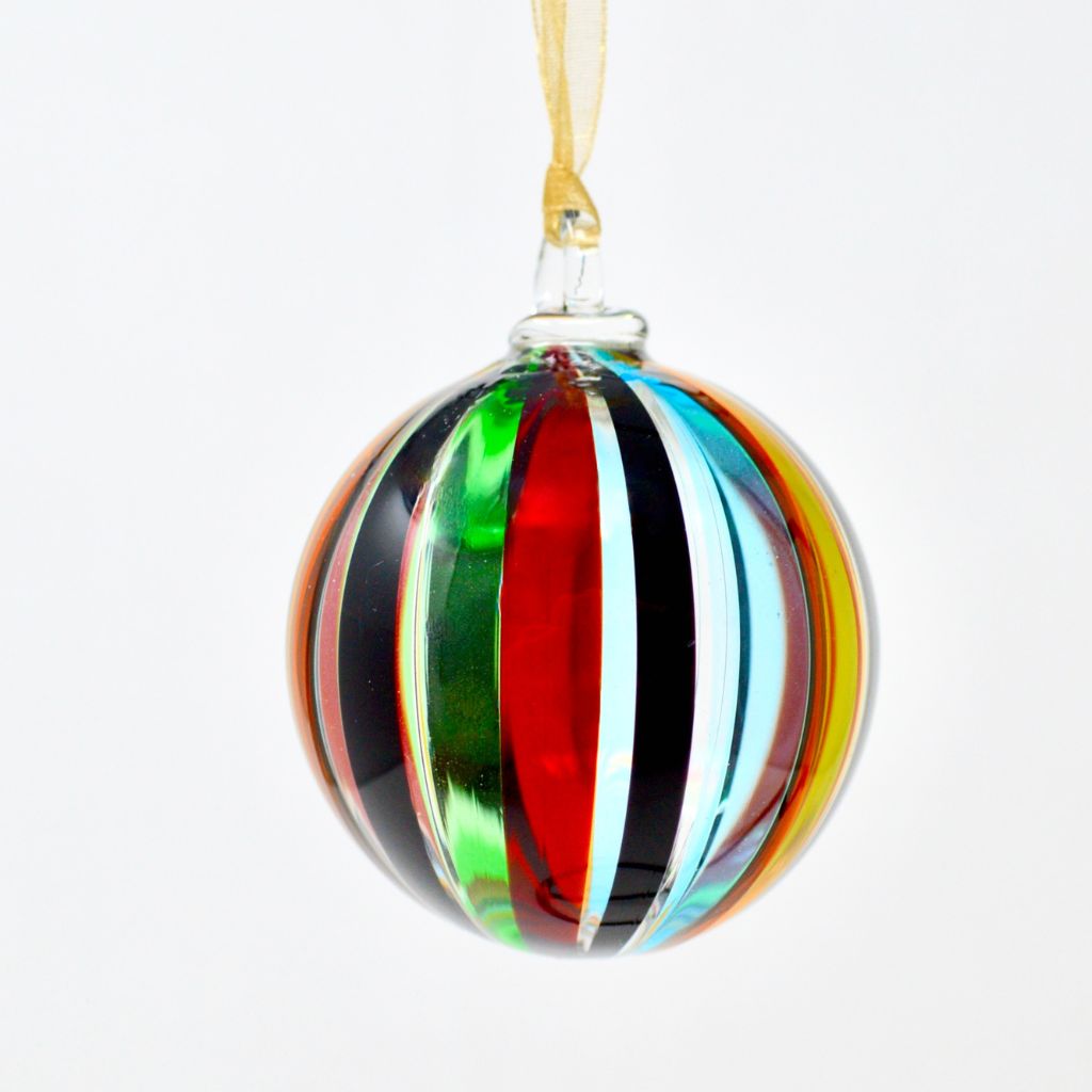 Murano Glass Christmas Ornament, Medium, Round Filigrana, Made in Murano, Italy