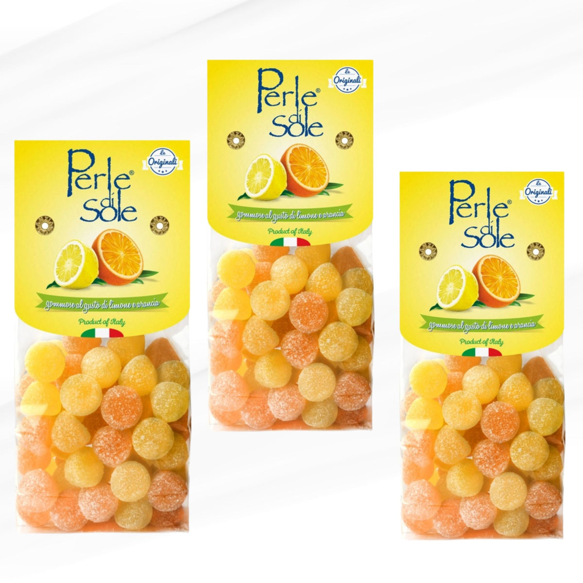 Perle di Sole, Citrus Hard Gummy Pearls, 3 Bag Set, Made in Italy