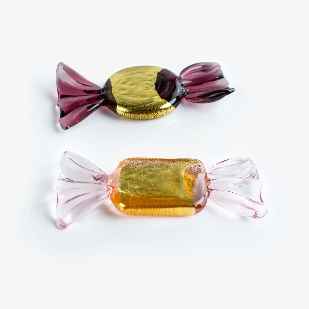 Set of gold Murano glass candy replicas by MyItalianDecor, artificial food decor in a shiny, realistic gold finish, perfect for display.