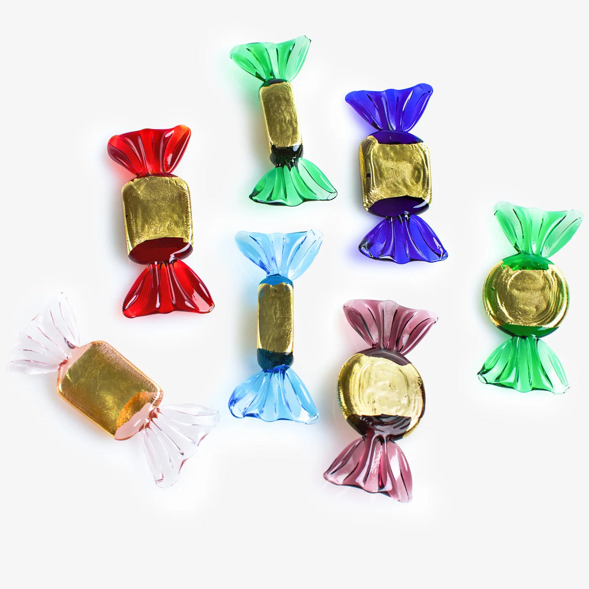 Set of gold Murano glass candy artificial food decorations, handcrafted by MyItalianDecor, shiny and realistic in appearance.