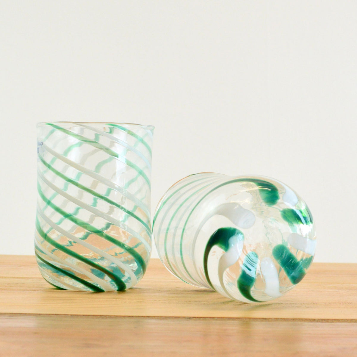 Italian Handblown Glass Tumblers - Blue, Red, Green, Yellow, Spiral Design
