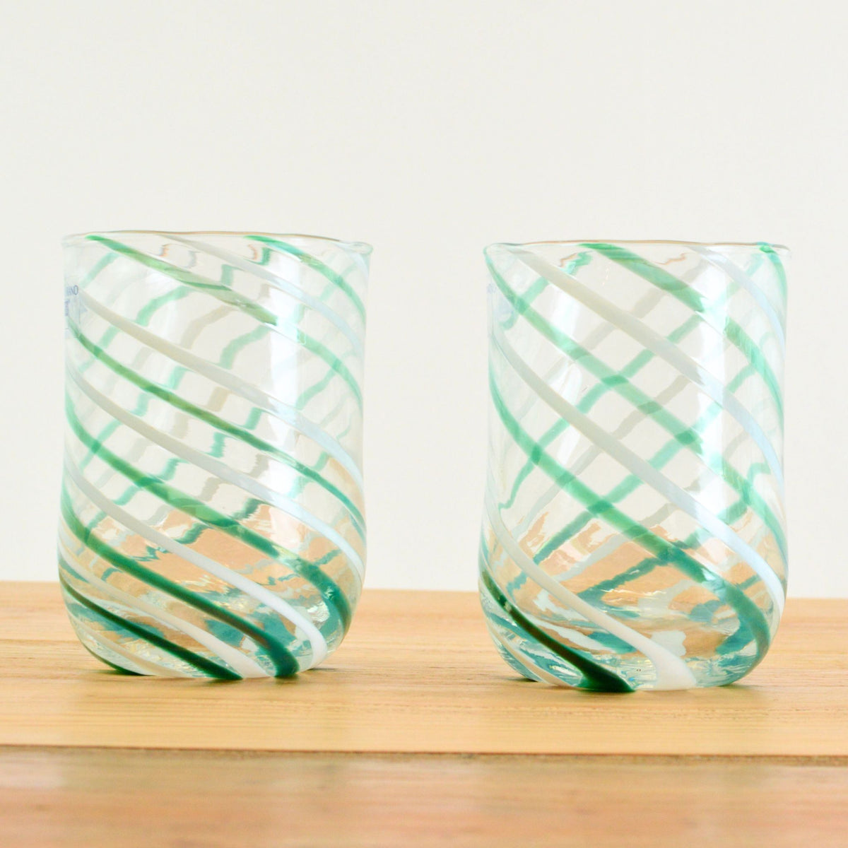 Italian Handblown Glass Tumblers - Blue, Red, Green, Yellow, Spiral Design