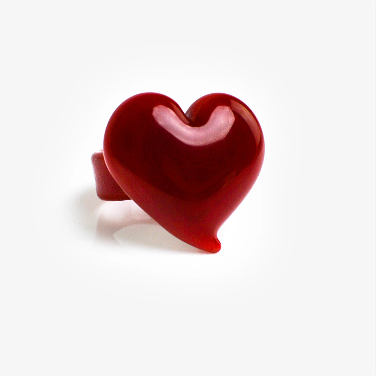 Murano Glass Heart Ring, Black or Red