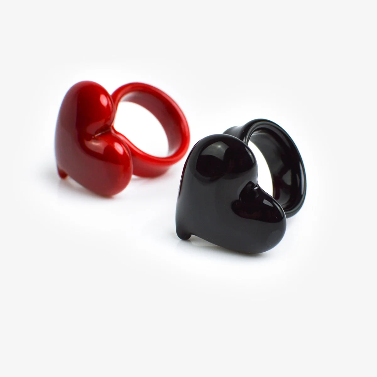 Murano Glass Heart Ring, Black or Red