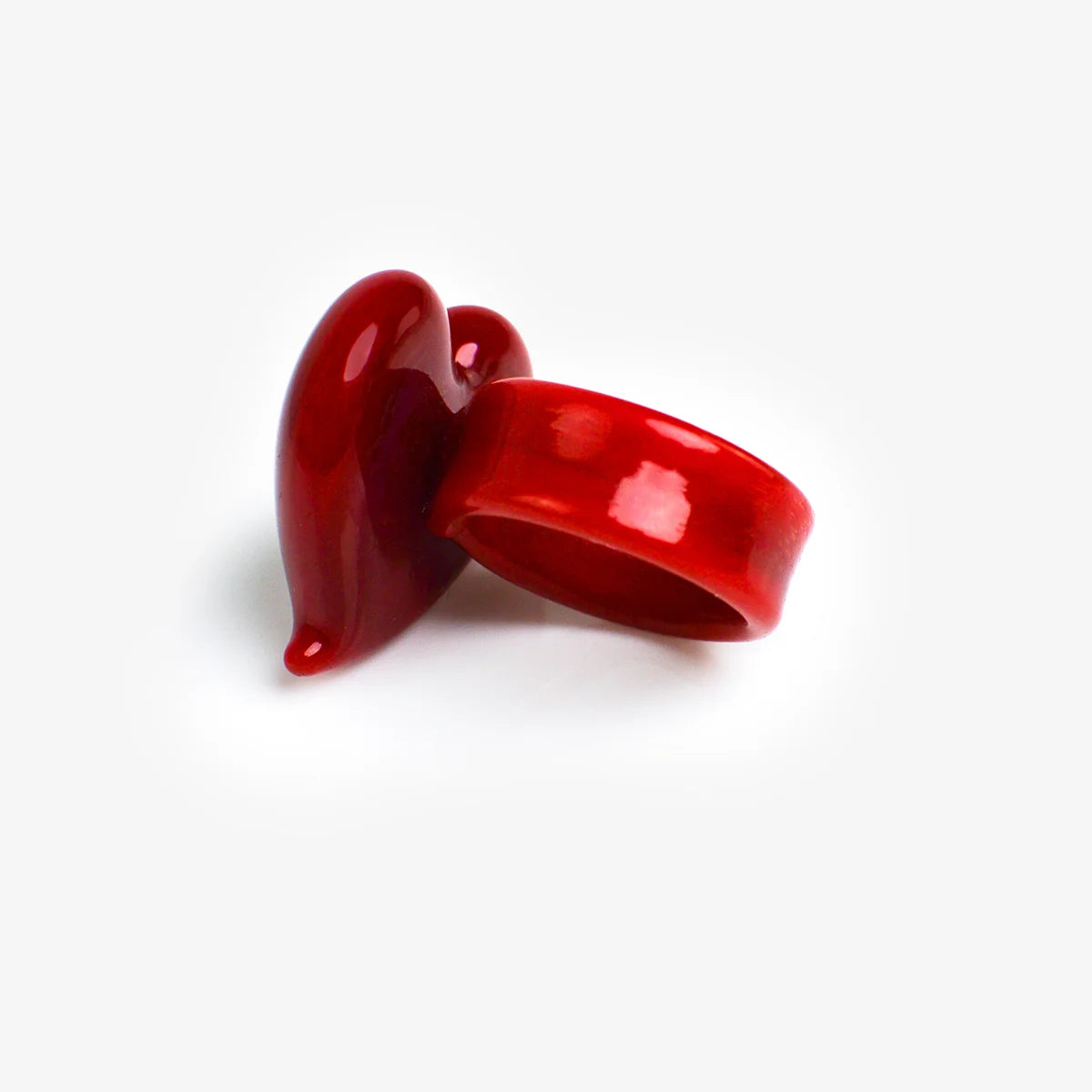 Murano Glass Heart Ring, Black or Red