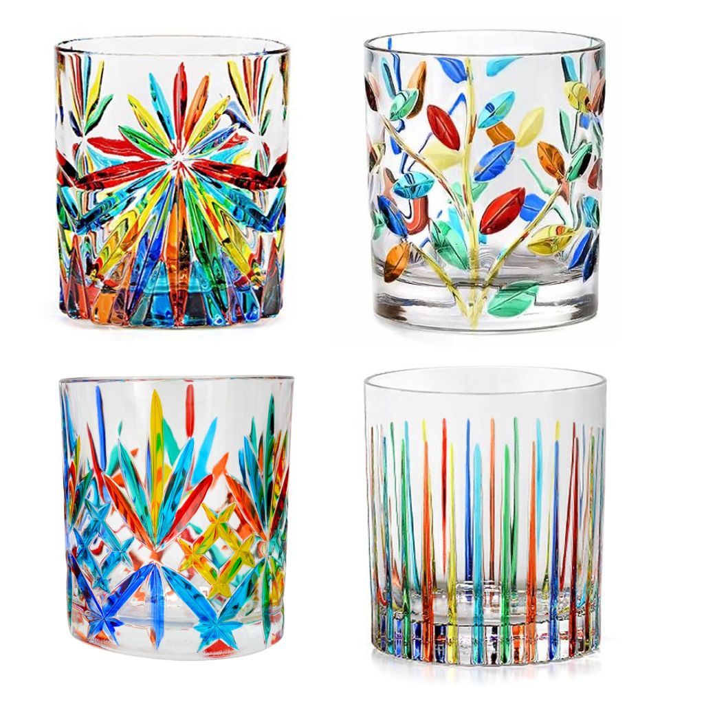 Italian Hand-Painted Crystal Cocktail Glasses – Set of 4 Assorted Designs