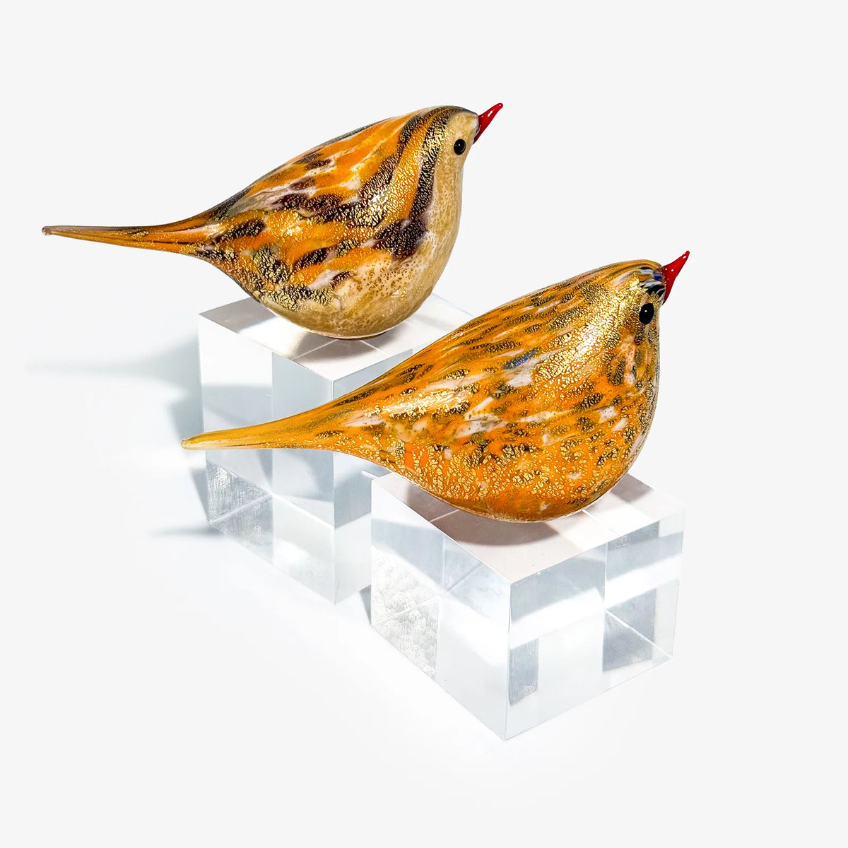 Murano Blown Glass Josie Chirpie Bird, Orange/Yellow, Made in Italy