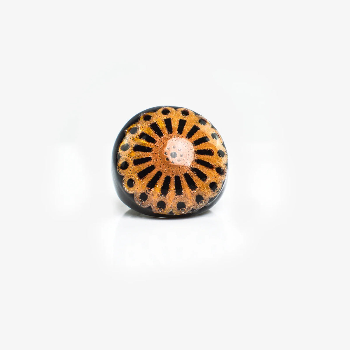 Black Murano glass lace statement ring made in Italy, featuring intricate lace design and crafted by My Italian Decor.
