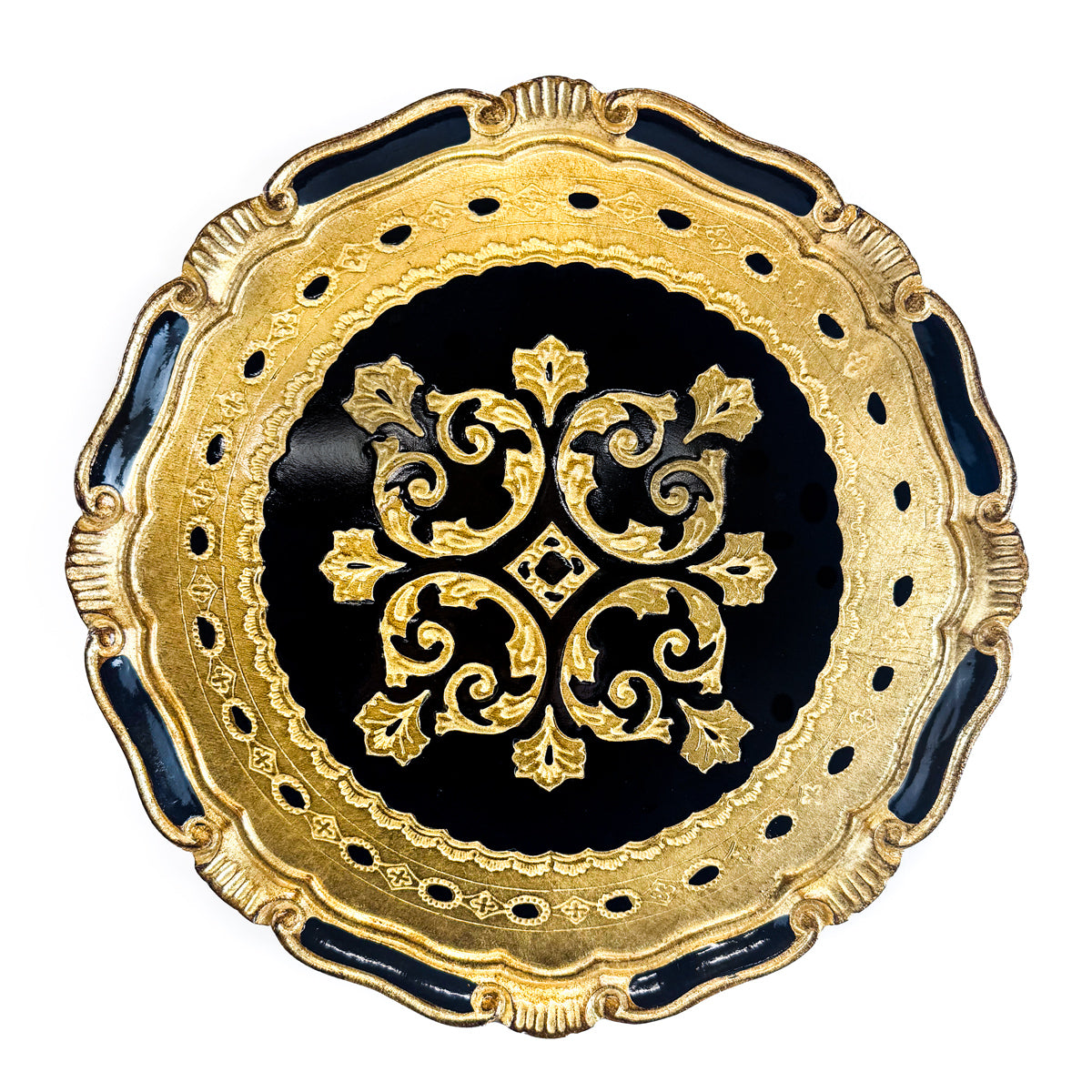 Florentine Carved Gilded Wood Circle Tray, Made in Italy