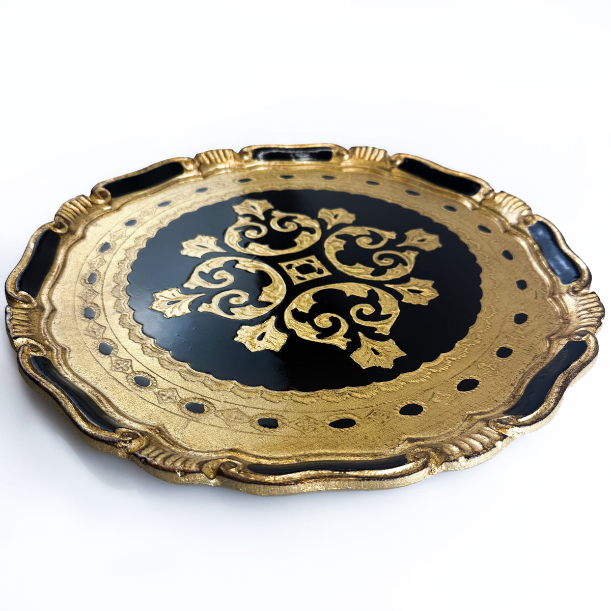 Florentine Carved Gilded Wood Circle Tray, Made in Italy