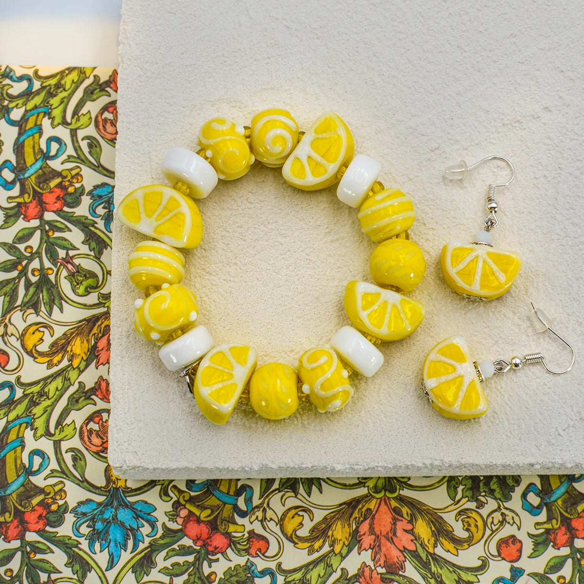 Lemon Fruit Bracelet - Earrings - Murano Glass Beads