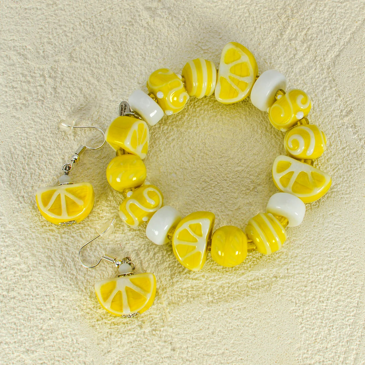 Lemon Fruit Bracelet - Earrings - Murano Glass Beads