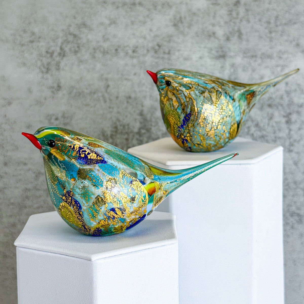 Murano Glass Hand Blown Chirpie Bird - Luigi, Green, Blue Teal